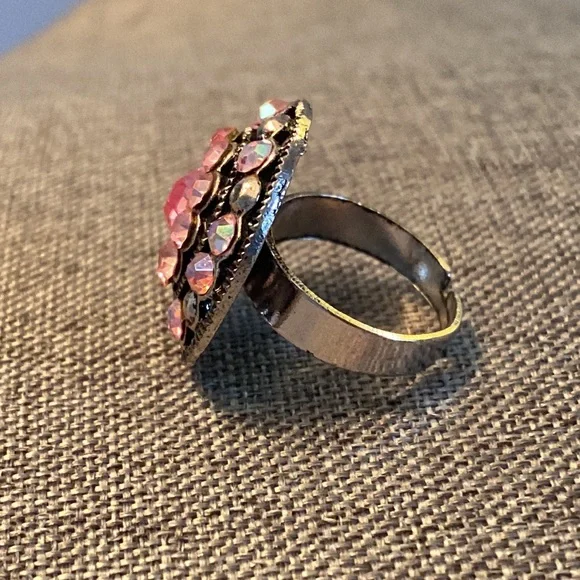 Pink Rhinestone Cocktail Ring - Picture 3 of 4